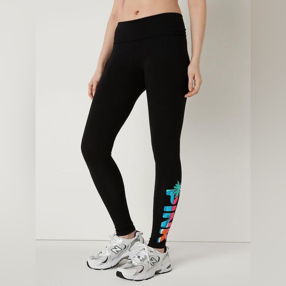 VS VICTORIAS SECRET PINK COTTON MID RISE FOLDOVER PANT TIGHT LEGGING SWEATS S - Picture 2 of 6